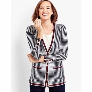 Talbots Oprah Magazine Navy and White Striped Cardigan